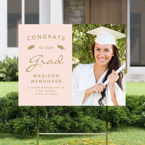 2024 Photo Blush Pink Gold Graduation Yard Sign