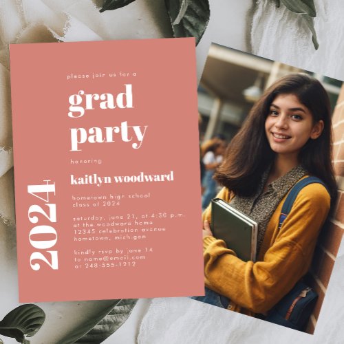 2024 Photo Bold Typography Terracotta Grad Party Invitation