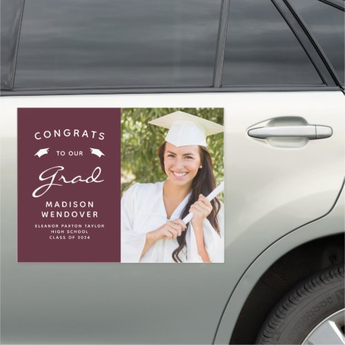 2024 Photo Burgundy and White Graduation Car Magnet