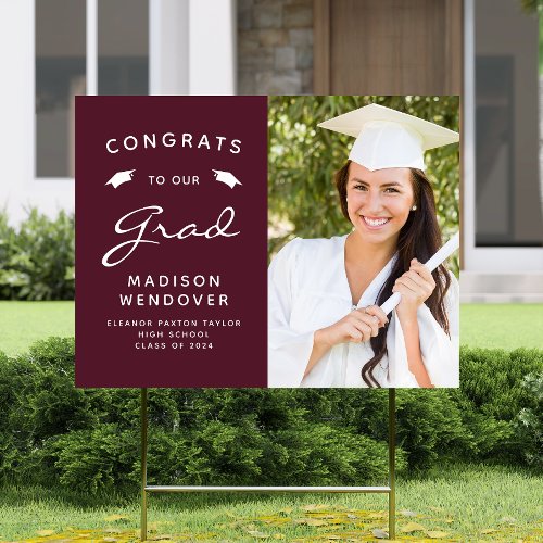 2024 Photo Burgundy and White Graduation Yard Sign