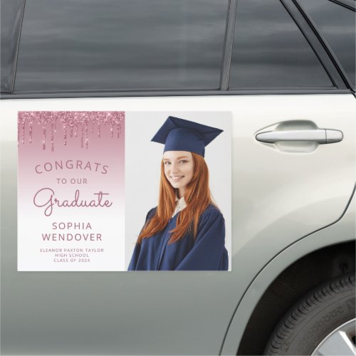 2024 Photo Burgundy Glitter Drip Graduation Car Magnet