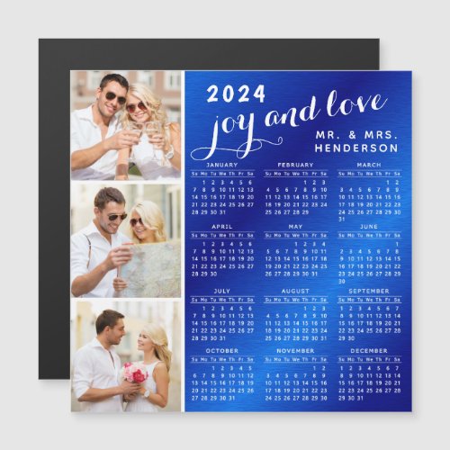 2024 Photo Calendar Fridge Magnet Blue and White