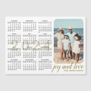 2024 Photo Calendar Magnet Modern Black White Gold