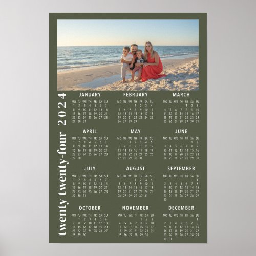 2024 Photo Calendar minimalist sage green Poster