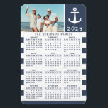 2024 Photo Calendar Navy Blue White Nautical Magnet<br><div class="desc">Create your own full year 2024 magnetic photo calendar with a photo and family name with a stylish nautical design in navy blue and white colors decorated with an anchor illustration. This 4x6 mini magnet calendar is perfect for personal using, and it's also a useful gift idea or a favor...</div>