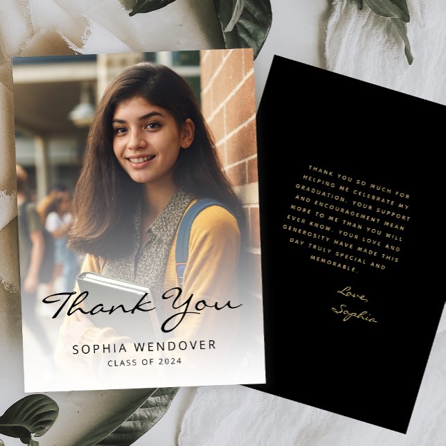 2024 Photo Classic Modern Black Gold Thank You Card (Creator Uploaded)