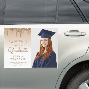 2024 Photo Gold Glitter Drip Graduation Car Magnet