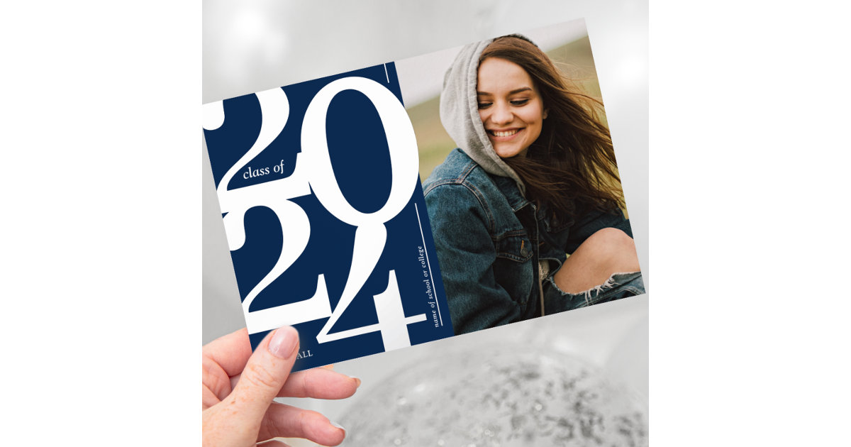 2024 Photo Graduation Party Navy Silver Foil Invitation