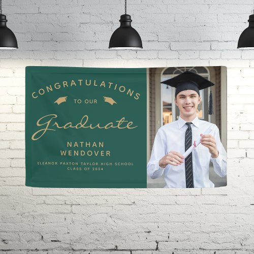 2024 Photo Green and Gold Graduation Banner