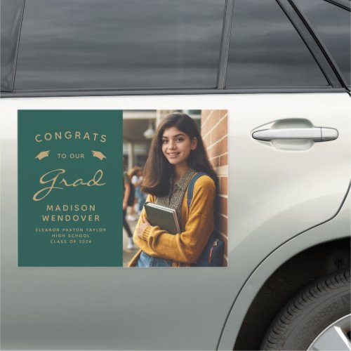 2024 Photo Green and Gold Graduation Car Magnet