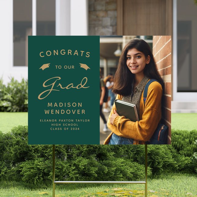 2024 Photo Green and Gold Graduation Yard Sign (Creator Uploaded)
