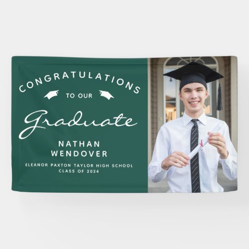 2024 Photo Green and White Graduation Banner