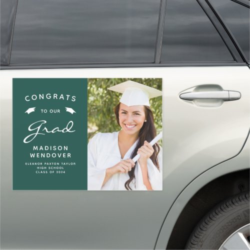 2024 Photo Green and White Graduation Car Magnet
