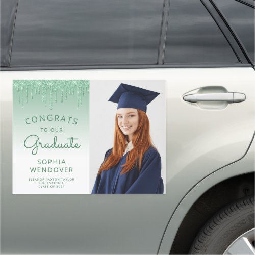 2024 Photo Green Glitter Drip Graduation Car Magnet