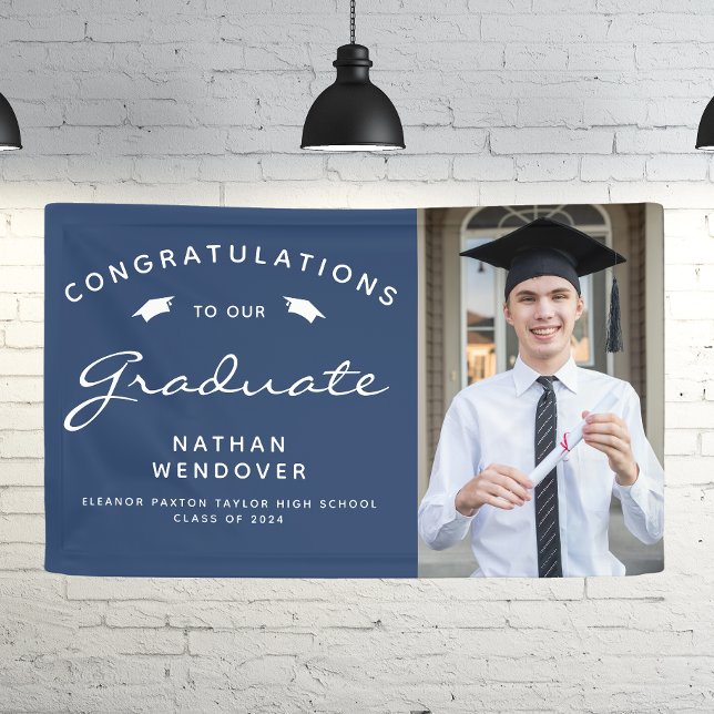 2024 Photo Navy Blue and White Graduation Banner (Creator Uploaded)