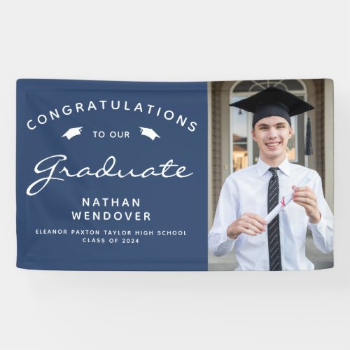 2024 Photo Navy Blue and White Graduation Banner