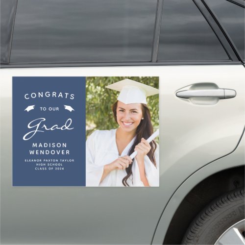 2024 Photo Navy Blue and White Graduation Car Magnet