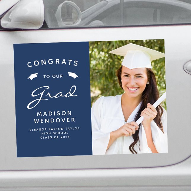 2024 Photo Navy Blue and White Graduation Car Magnet (Creator Uploaded)