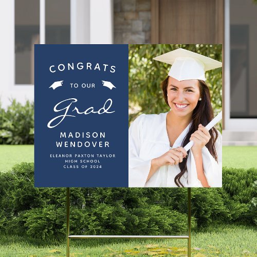2024 Photo Navy Blue and White Graduation Yard Sign