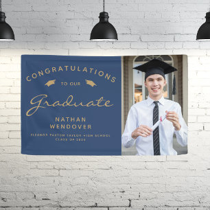 2024 Photo Navy Blue Gold Graduation Banner