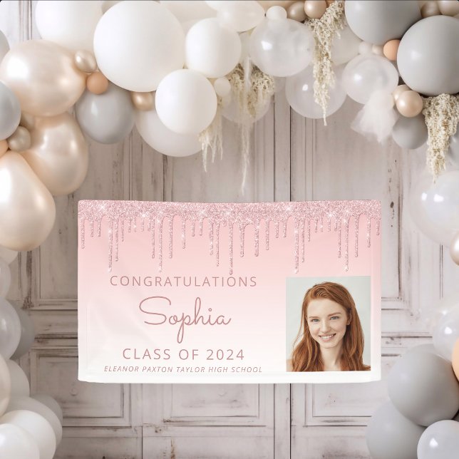 2024 Photo Pink Glitter Drip Graduation Banner (Creator Uploaded)