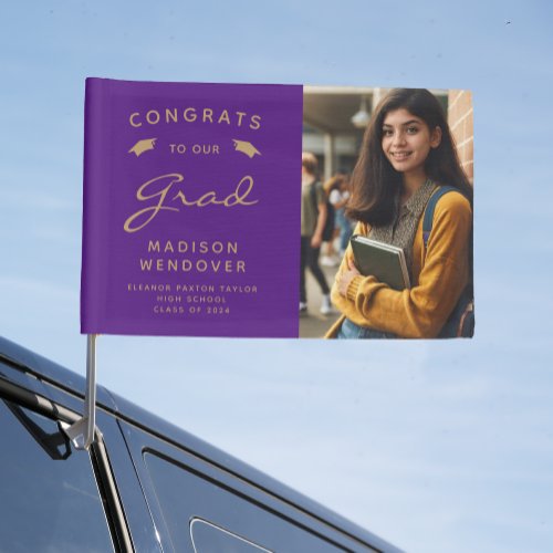 2024 Photo Purple and Gold Graduation Car Flag