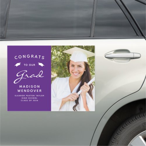2024 Photo Purple and White Graduation Car Magnet