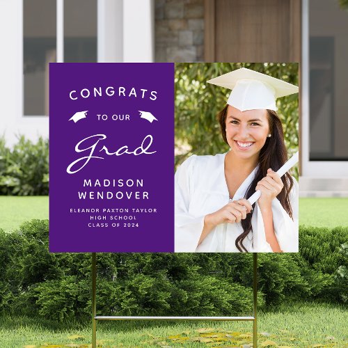 2024 Photo Purple and White Graduation Yard Sign