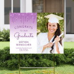 2024 Photo Purple Glitter Drip Graduation Yard Sign