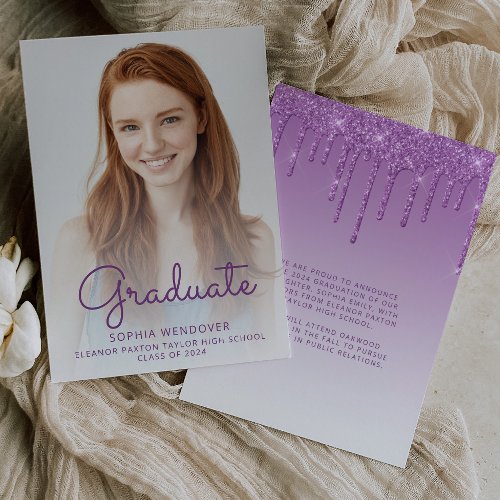 2024 Photo Purple Glitter Graduation Announcement
