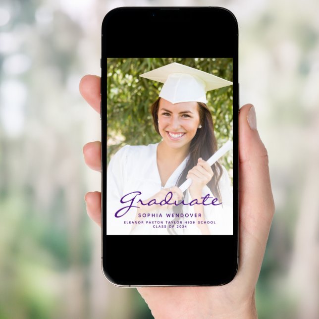 2024 Photo Purple Script Graduation Announcement (Front Digital)