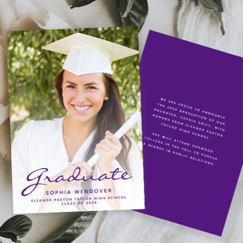 2024 Photo Purple Script Graduation Announcement