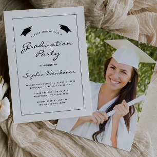 2024 Photo White Black Border Graduation Party Invitation