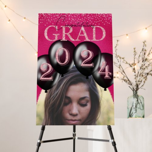 2024 Pink Glitter Balloons Photo Graduation Party Foam Board