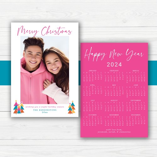 2024 Pink Minimalist Christmas Photo Calendar Holiday Card