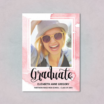 2024 Pink Watercolor Photo Graduation Announcement by dulceevents at Zazzle