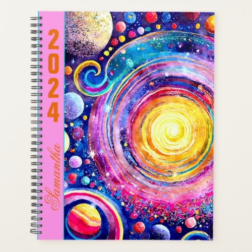 2024 PLANNER MODERN COLORFUL GALAXY PLANETS DESIGN