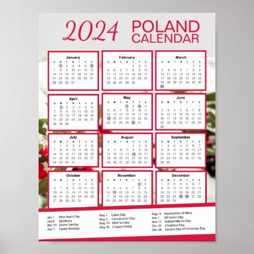 2024 Poland Calendar with Polish Holidays Download Poster