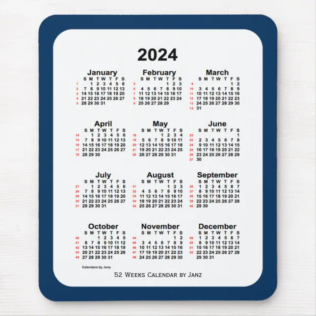 2024 Police Box Blue 52 Week Calendar By Janz Mouse Pad 