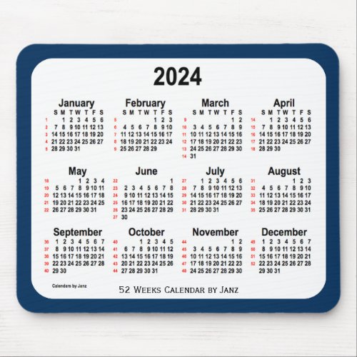 2024 Police Box Blue 52 Weeks Calendar by Janz Mouse Pad