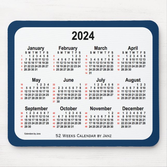 2024 Police Box Blue 52 Weeks Calendar by Janz Mouse Pad (Front)