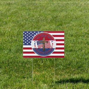 2024 Pray The Vote For God Country Cross USA Flag Sign