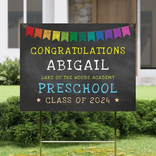 2024 Preschool Graduation Chalkboard Rainbow Yard Sign