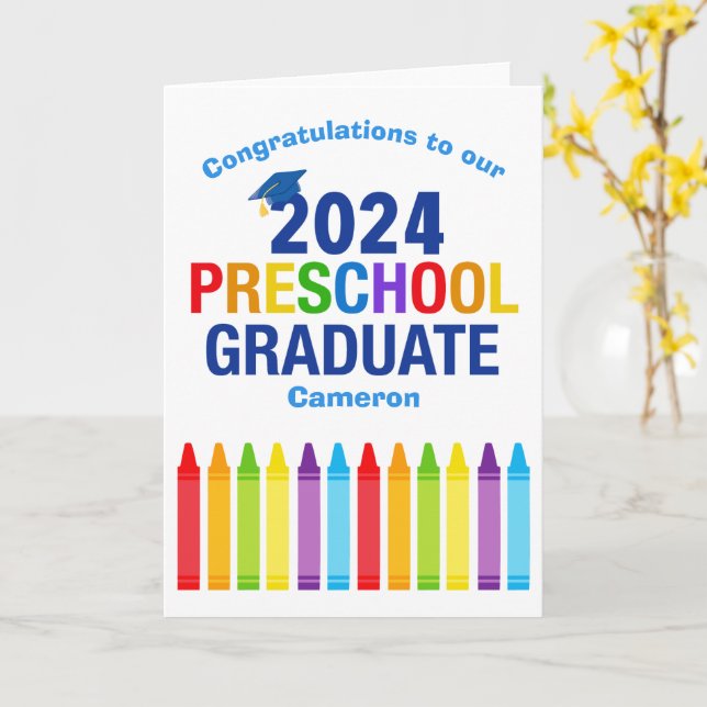 2024 Preschool Graduation Custom Cute Crayon Card (Yellow Flower)