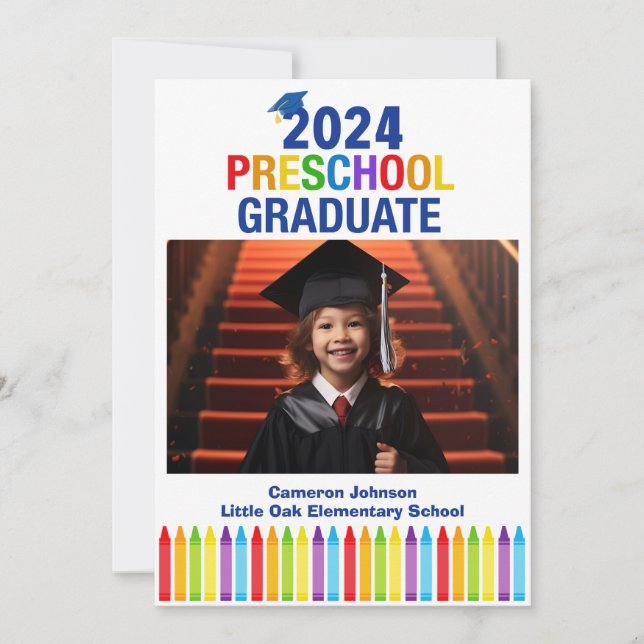 2024 Preschool Photo Custom Kids Graduation Announcement (Front)
