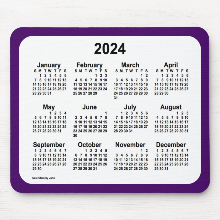 2024 Purple and White Calendar by Janz Two Tone Mouse Pad Zazzle