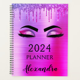 2024 Purple Glitter Sparkle Eyelashes Glam Planner