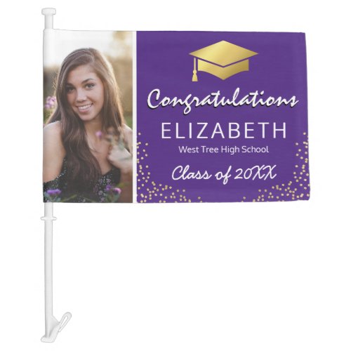 2024 Purple Gold Photo Congrats Grad Car Flag