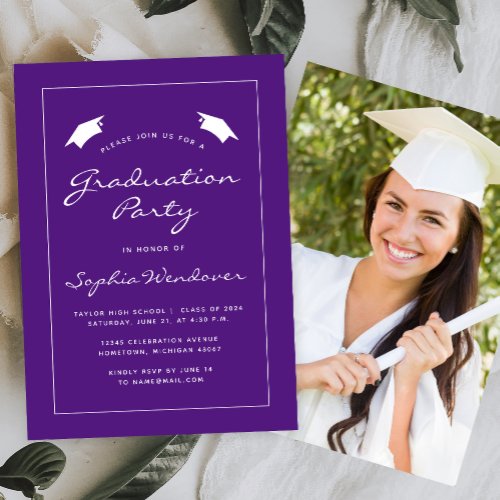 2024 Purple White Border Graduation Party Invitation