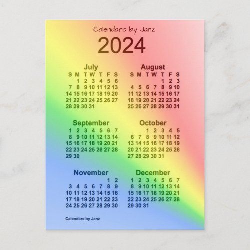 2024 Rainbow 6 Month Mini Calendar by Janz Postcard